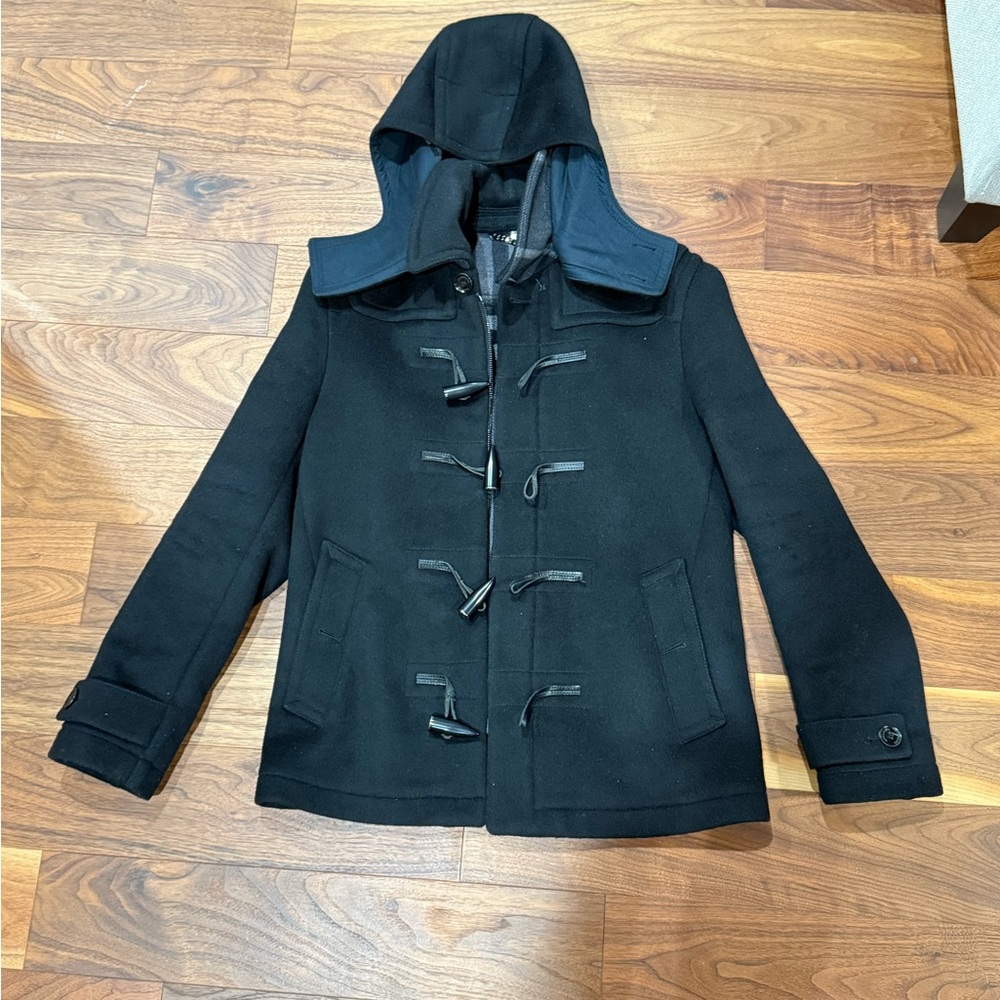Burberry Men's Black Hooded Duffle Coat